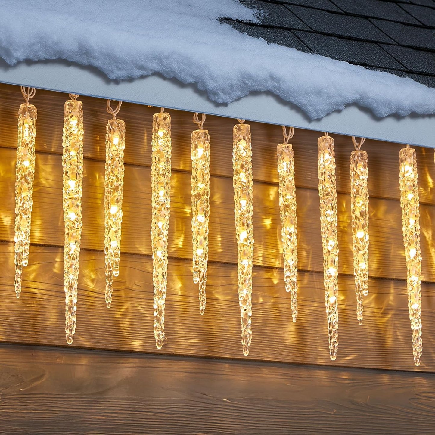 Minetom Icicle Lights Outdoor with Clips, 20ft 100 LED 20 Tubes Twinkling Crystal String Lights, Connectable Waterproof Hanging Icicle Christmas Lights Plug in for Eave Outdoor, Warm White