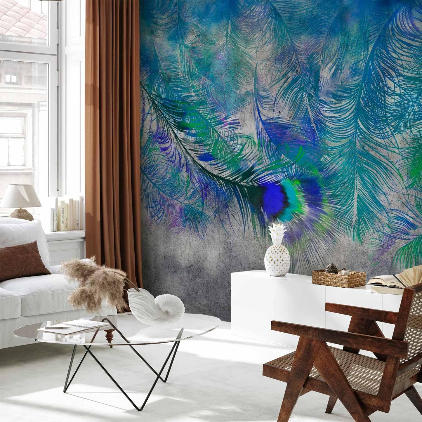 artgeist Wall Mural Cement Feather 98x69 in - XXL Non-Woven Wallpaper Fleece Wall Decor Photo Print Picture Image Design Landscape Colorful Abstract n-A-1488-a-a