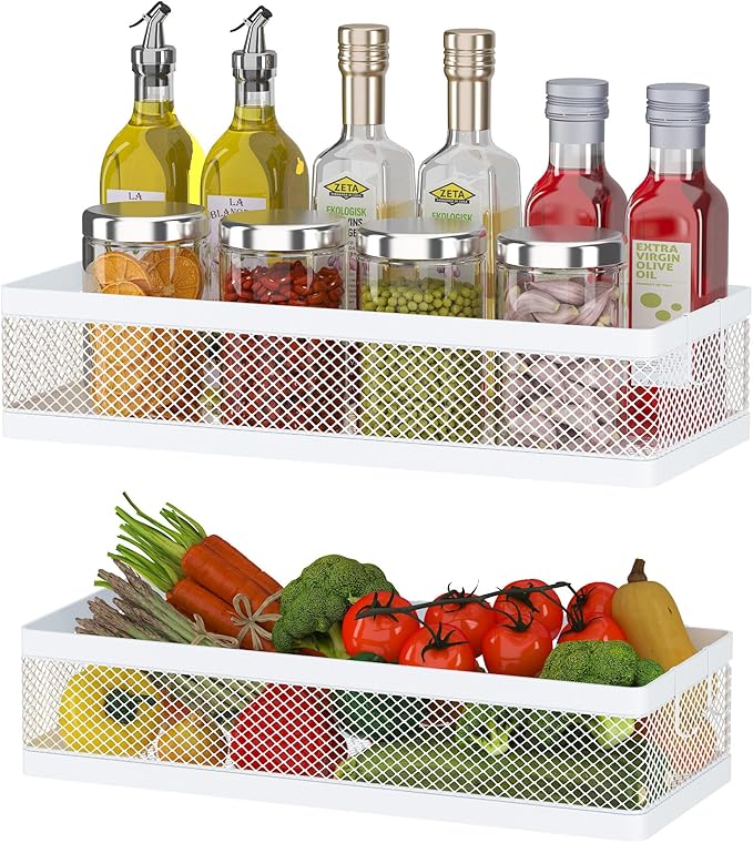 PUSDON Metal Wall Hanging Basket 2 Packs DIY Suitable for Multiple Scenes - Middle White Netting Set