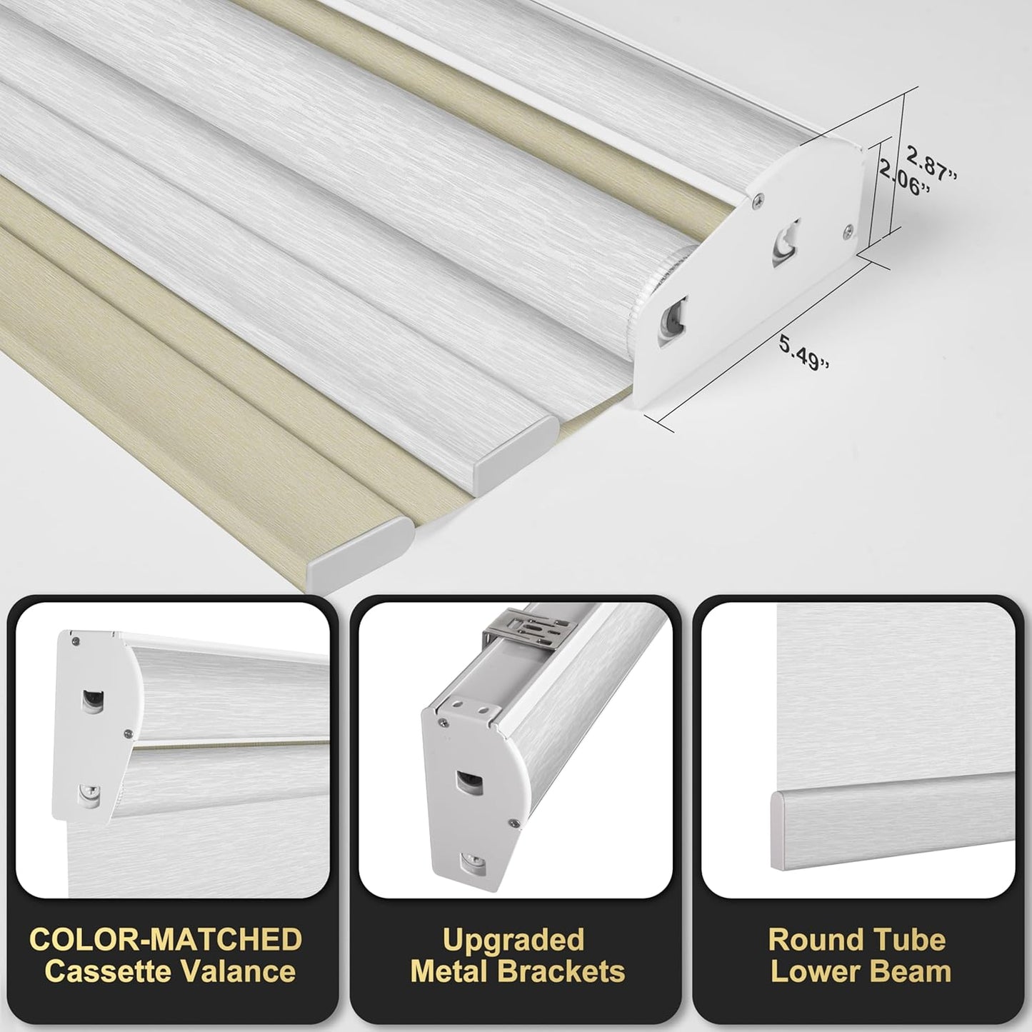 BERISSA Dual Roller Shades with Cassette Valance, Blackout and Light Filtering, Day and Night Shades for Home Office Door. Beige and White. 37 W x 48" H