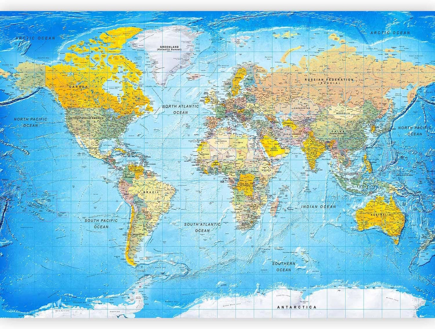 artgeist Premium Wall Mural World Map 98x69 in - XXL Non-Woven Wallpaper Fleece Wall Decor Photo Print Picture Image Design Home Map of The World k-A-0109-a-a