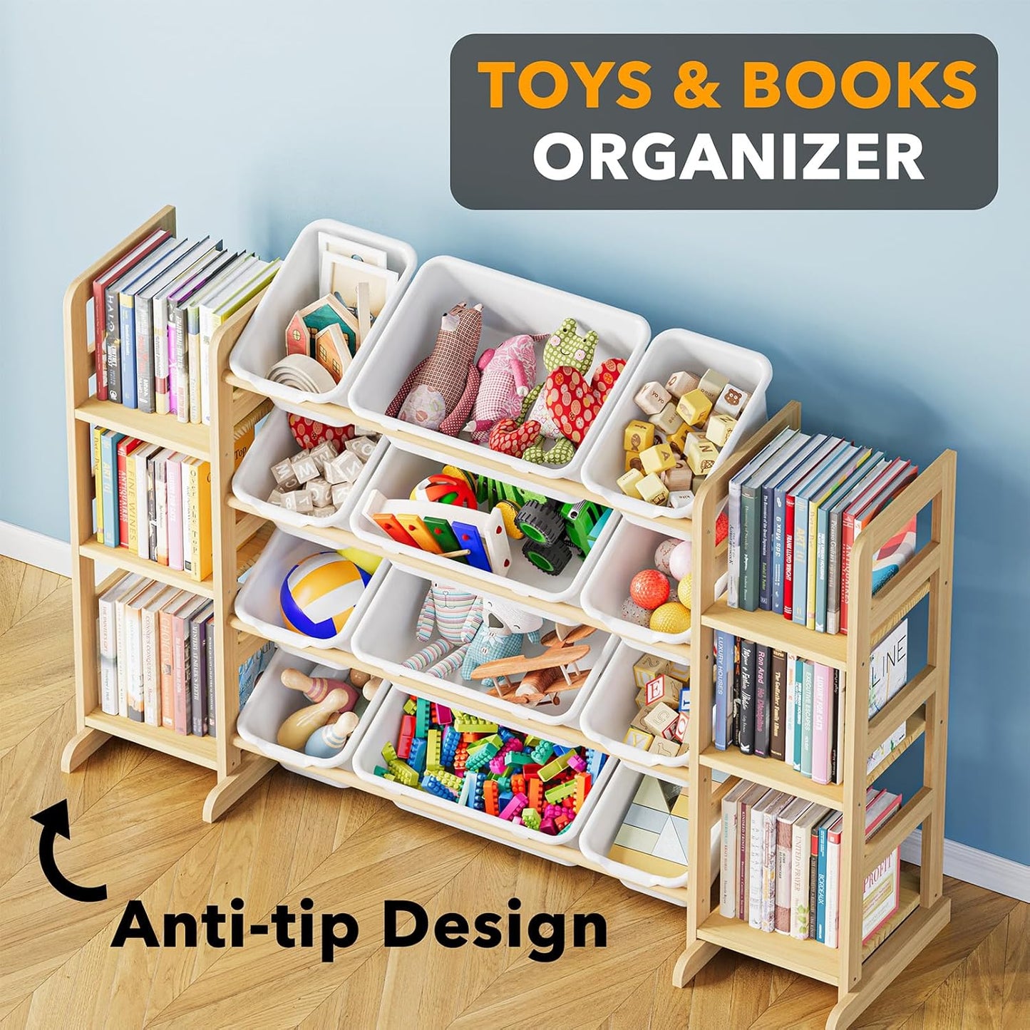 SpaceAid Toy Storage Organizer with 6 Shelves and 12 Bins, Toy Organizers Storage Bookshelf, Kids Bin Shelf Toys Box Bookcase for Bedroom Playroom Organization Room Decor, White