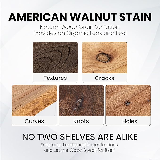 55 Inch Floating Shelves, Live Edge Elm Wood Floating Shelf for Wall, Wall-Mounted Display Shelves with Invisible Heavy-Duty Bracket, Long Floating Shelf for Kitchen, Living Room, Walnut Finish