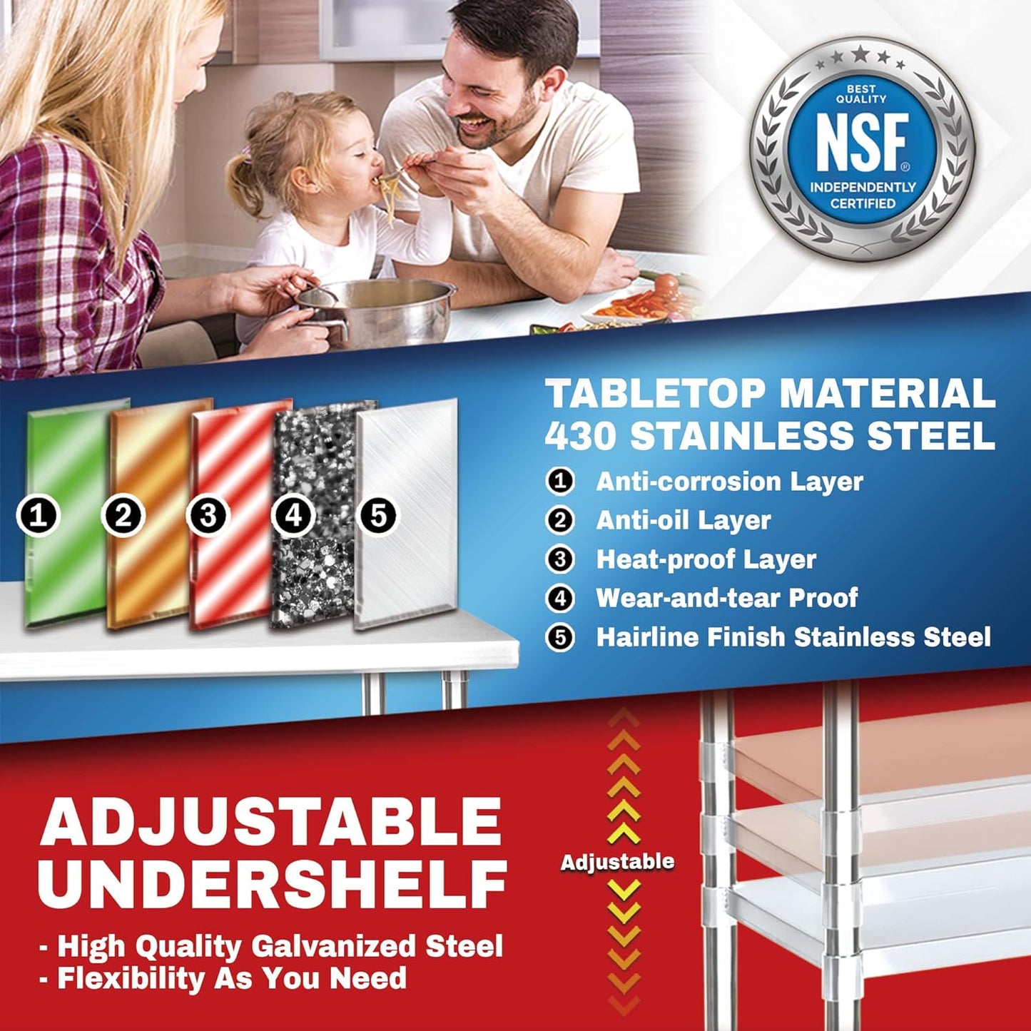 DuraSteel 30x12 Narrow Stainless Steel Table - NSF Small Food Prep Worktable - Counter Height Metal Side Station with Under Shelf - For Laundry Room, Kitchen, Outdoor Grill, Small Spaces