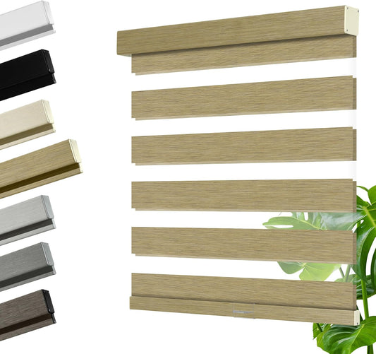 Cordless Zebra Blinds for Windows, Blackout Interior Blinds,Easy to Install,UV Protection Zebra Shades, Mousse for Offices and Home, Light Bown, Custom Size