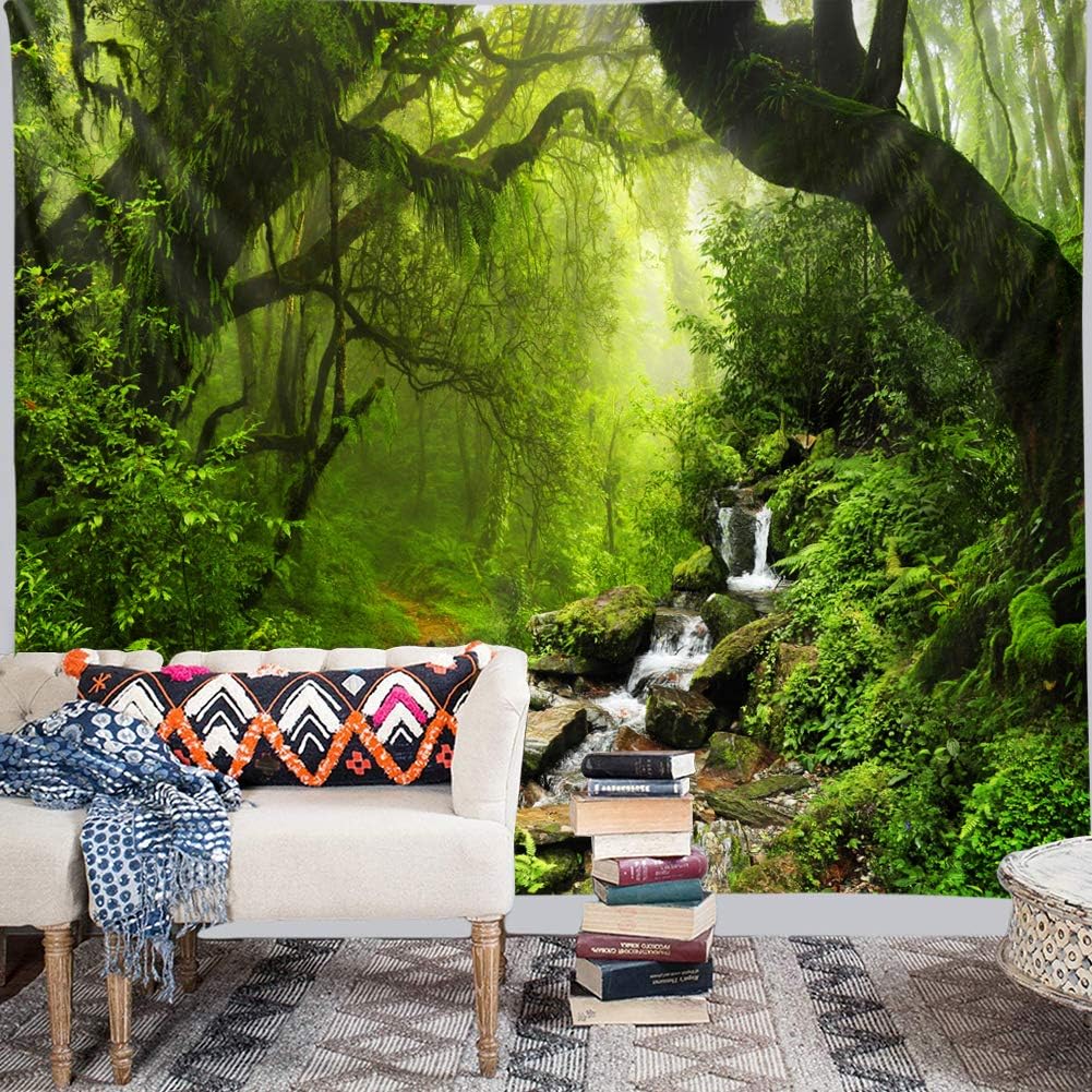 Llamazing Forest Landscape Home Decor - Living Room & Bedroom Magic Tapestry (Green Creek, 78''L60''W)