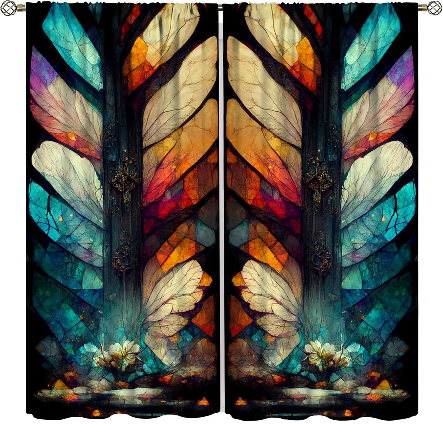 Stained Glass Curtains,Vintage Magical Colorful Abstract Art Home Decor Drapes for Bedroom Living Room Kitchen Window Treatment 2 Panels Set Total Size 72" W X 63" L Inch
