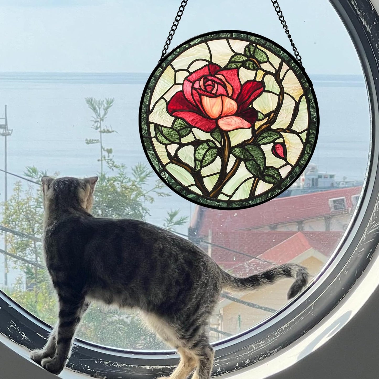 Stained Glass Window Hanging, Colorful Hyacinth Flowers Suncatcher for Doors Window Home Plant Sun Catchers Decoration Mother's Day Birthday Gifts for Women, Men, and Mom 11.8x11.8 in