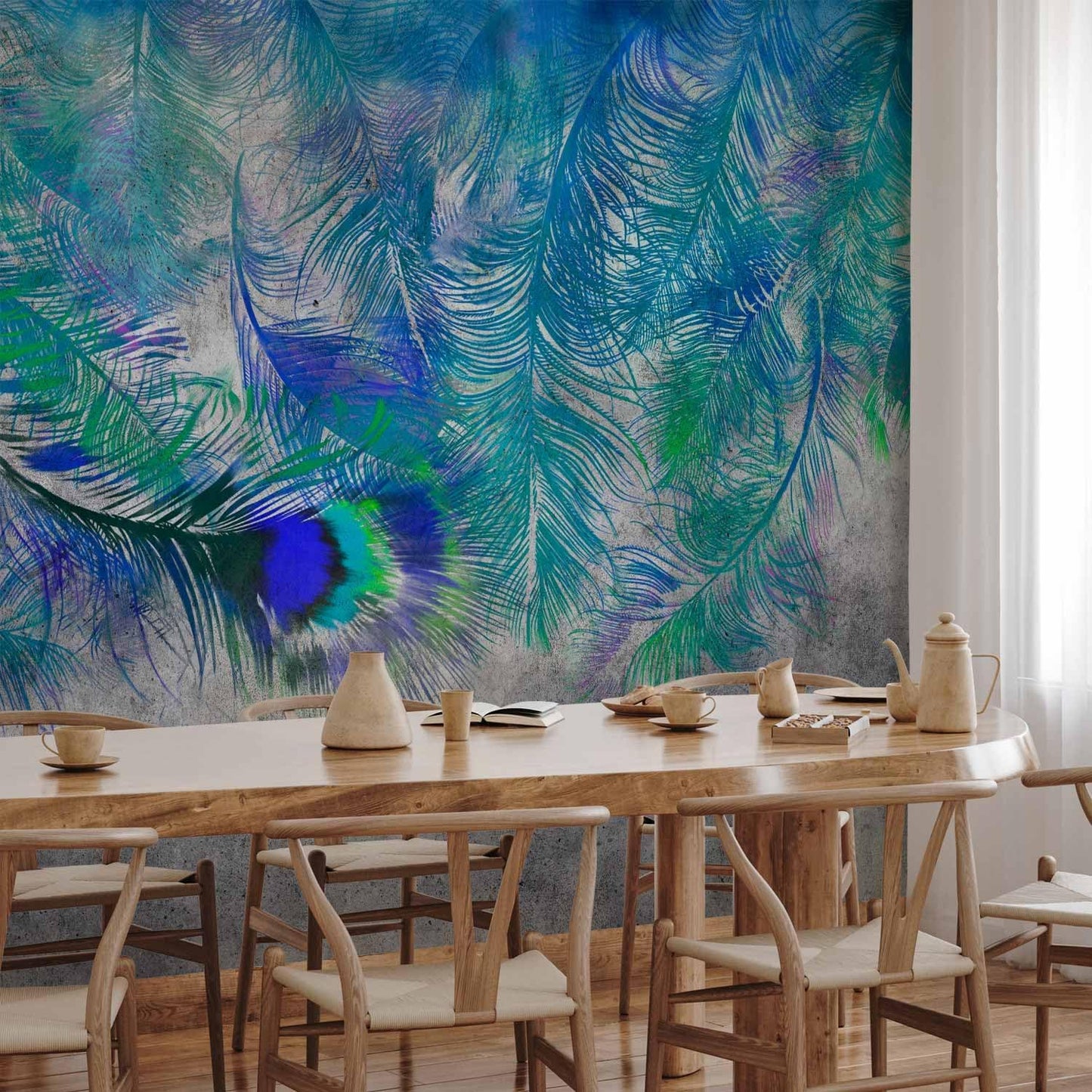 artgeist Wall Mural Cement Feather 197x138 in - XXL Non-Woven Wallpaper Fleece Wall Decor Photo Print Picture Image Design Landscape Colorful Abstract n-A-1488-a-a