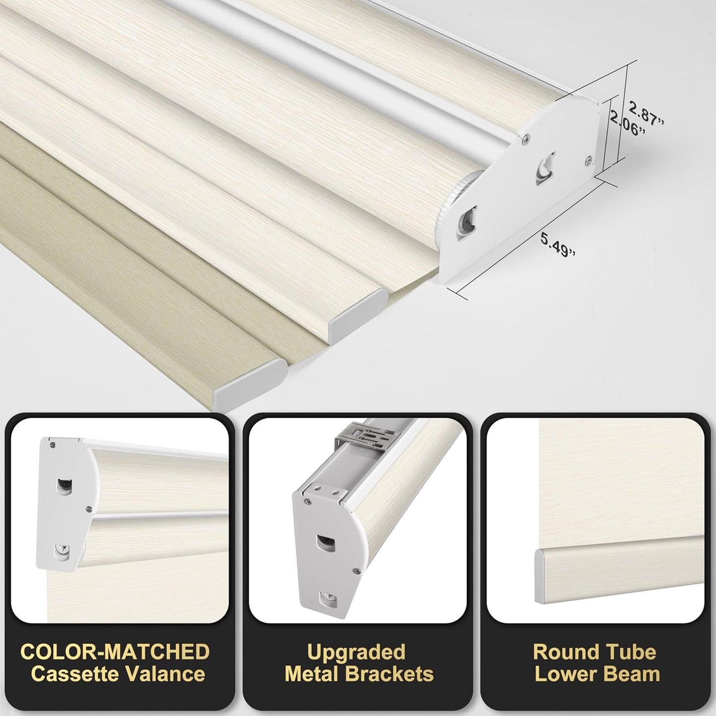 BERISSA Cordless Dual Roller Shades with Cassette Valance,Double Window Shades Blackout and Light Filtering Shades,Day and Night Roller Shades for Home Office Door.Striped Jacquard Beige.60 W x 44" H