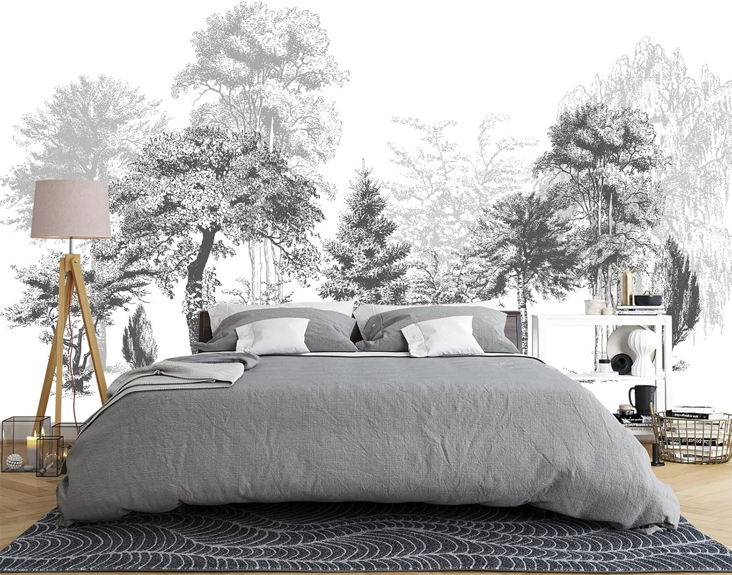 Black and White Oil Painting Forest Wall Mural Wallpaper for Bedroom 178" x 117"