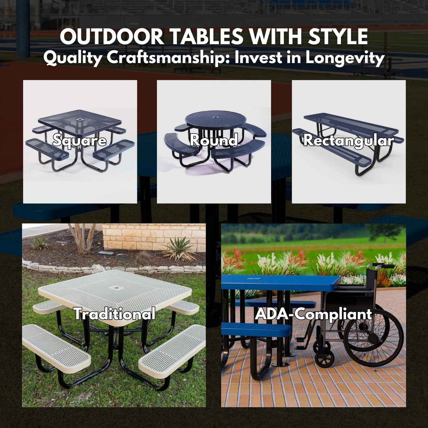 Coated Outdoor Furniture Heavy-Duty Portable Outdoor Kids Table with Umbrella Hole, Punched Steel Kids Picnic Table, Commercial-Grade, Made in America (46 In, Round, Childrens, Textured Light Blue)