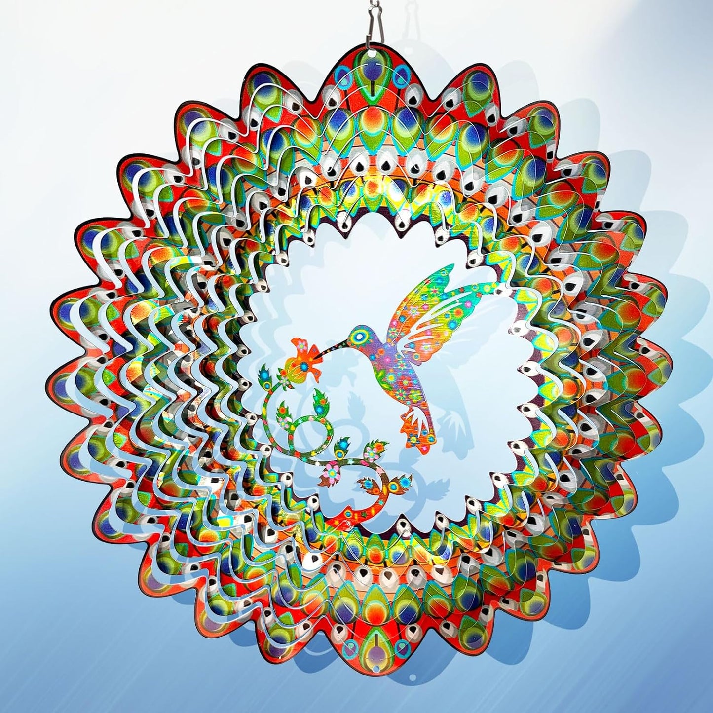 Hummingbird Wind Spinner for Yard and Garden,12in 3D Wind Spinner Hummingbird Gift for Women/Mother/Father/Men,Hanging Bird Wind Catchers Kinetic Yard Art Ornaments Outdoor Wind Sculptures