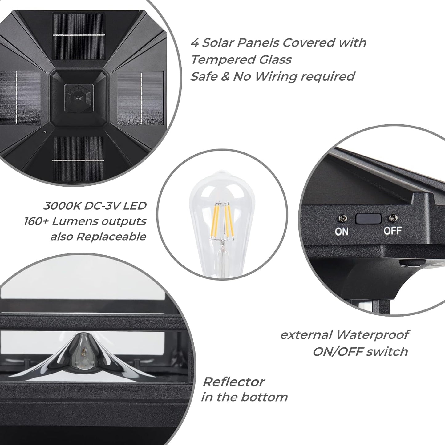 Kemeco Solar Post Light Outdoor, ST4338Q Dusk to Dawn Post Lamp Solar Powered with Pier Mount Base for Pole Pillar Gates Yard Garden Pathway