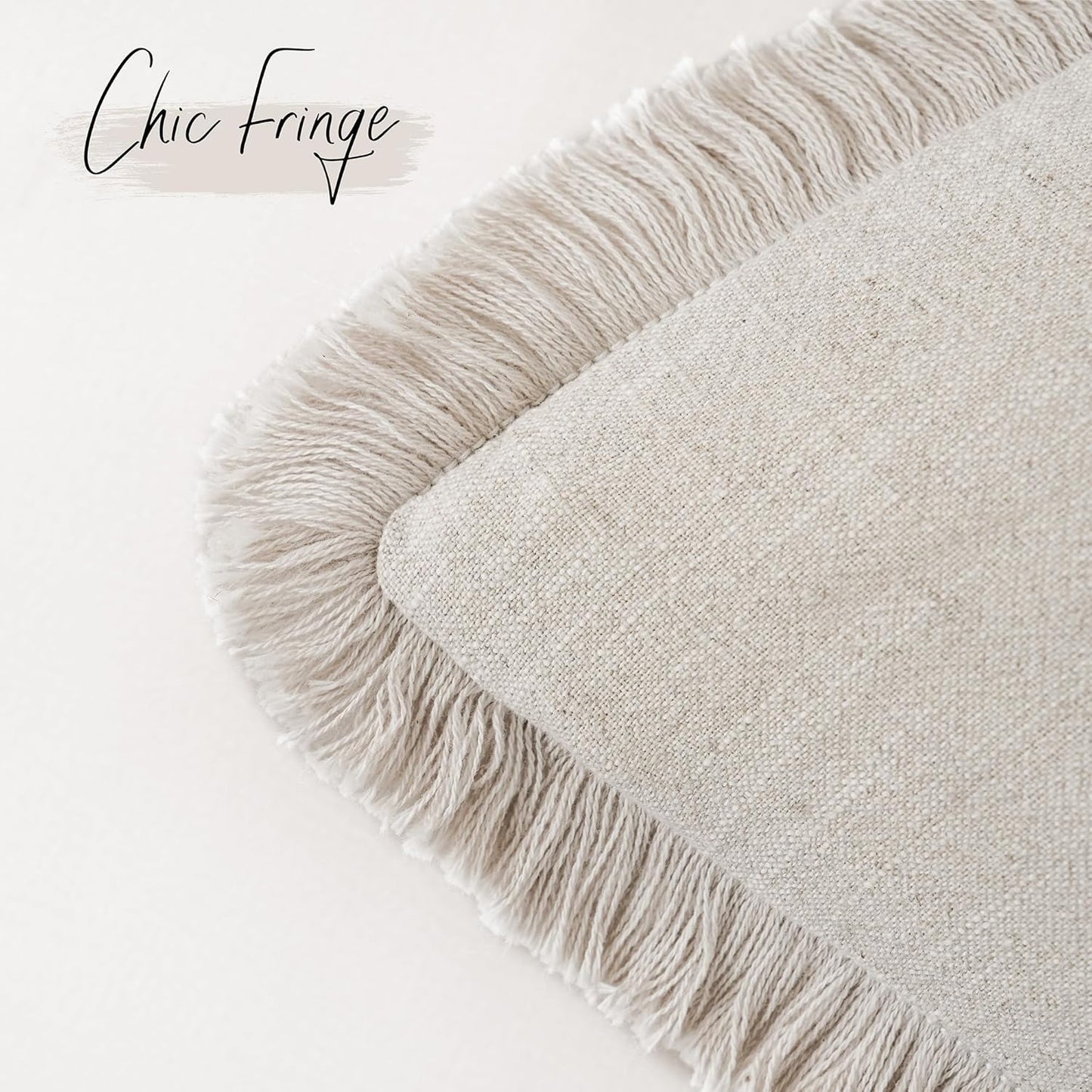 Foindtower Set of 2 Decorative Linen Fringe Throw Pillow Covers Cozy Boho Farmhouse Cushion Cover with Tassels Soft Accent Pillowcase for Couch Chair Sofa Bed Living Room Home Decor,18×18 Inch,Beige