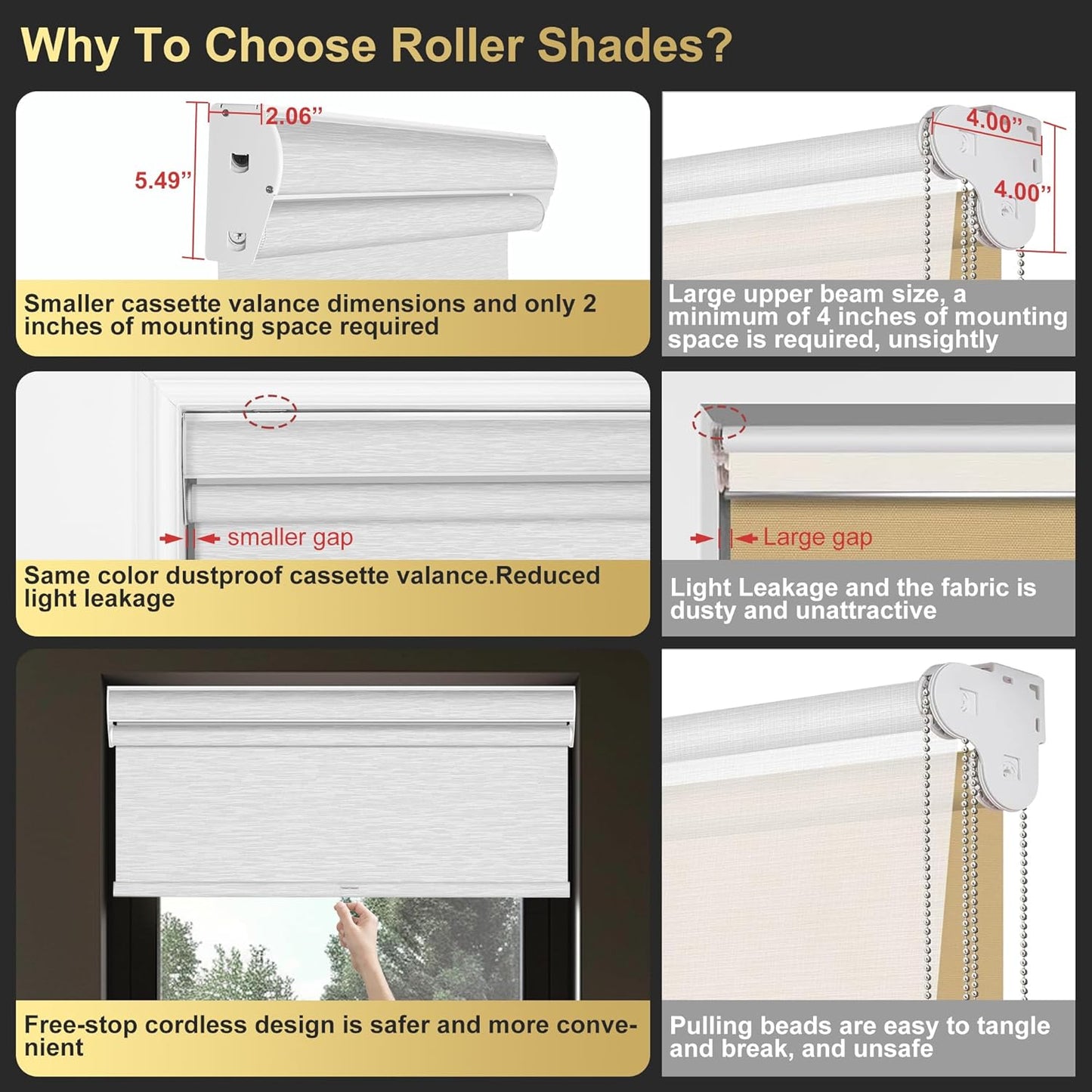 BERISSA Cordless Dual Roller Shades With Cassette Valance, Blackout and Light Filtering, Day and Night for Home Office Door - Linen Black and White, 46 W x 86" H