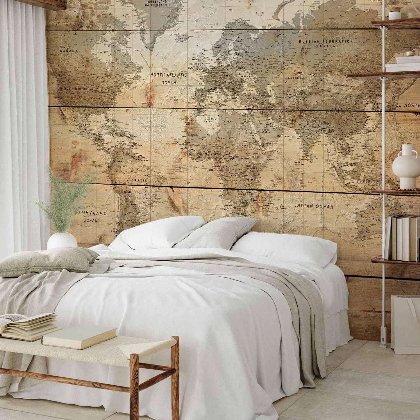 artgeist Wall Mural World Map 154x110 in - XXL Peel and Stick Self-Adhesive Wallpaper Removable Large Sticker Foil Wall Decor Print Picture Image Design Map of The World k-A-0218-a-a