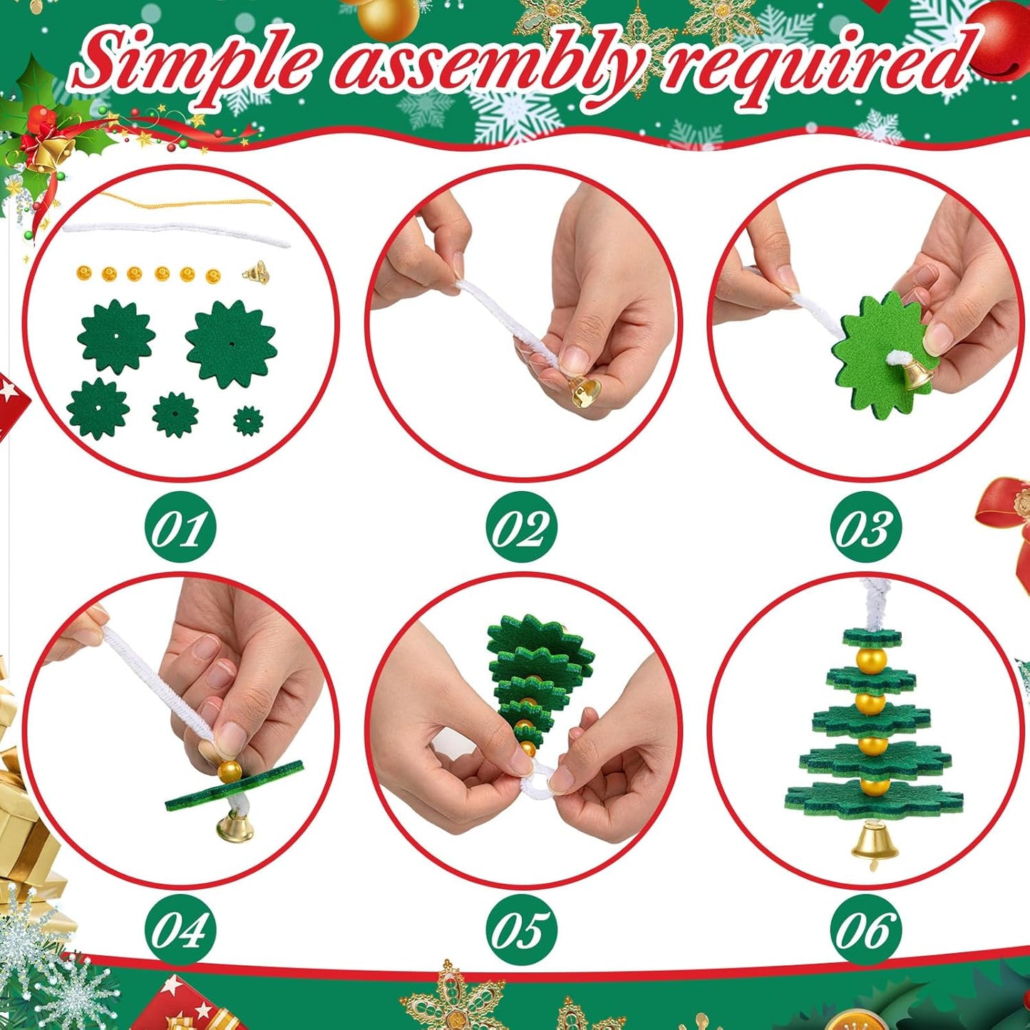 Hollowfly 50 Sets Felt Christmas Tree Ornament Craft Kit Small Layered Christmas Tree Felt Crafts for Xmas Decoration Stocking Stuffer Holiday Fun School DIY Activities
