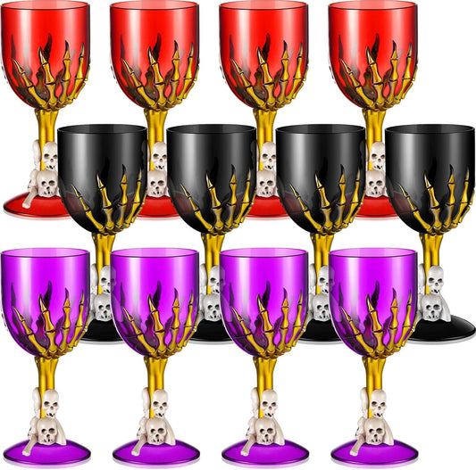Sliner 12 Pcs Halloween Skull Claw Goblet Wine Cup 10 oz Gothic Skull Wine Goblet Skeleton Design Cup Creepy Claw Mug for Halloween Party Bar Fancy Haunted House Martini Drinking KTV Store