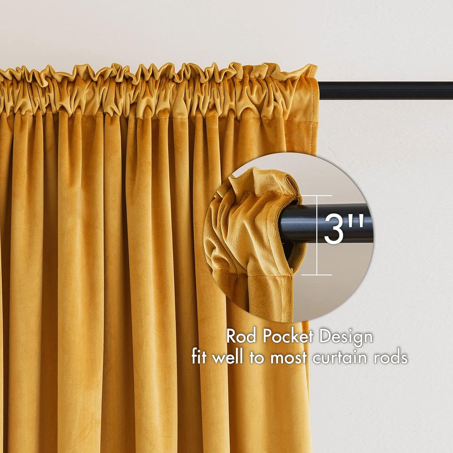 MIULEE Mustard Yellow Velvet Curtains Thermal Insulated Blackout Curtain Fall Drapes for Bedroom Living Room Darkening 90 Inches Long Curtains Panels Rod Pocket Set of 2