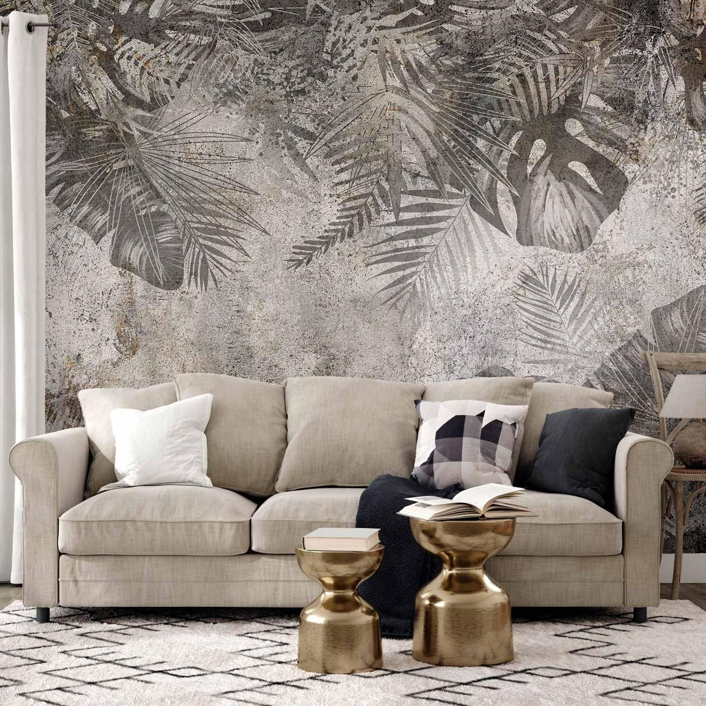 artgeist Premium Wall Mural Tropical Leaves 98x69 in - XXL Non-Woven Wallpaper Fleece Wall Decor Photo Print Picture Image Design Landscape Palms Leaves Monstera Grey b-C-0825-a-a