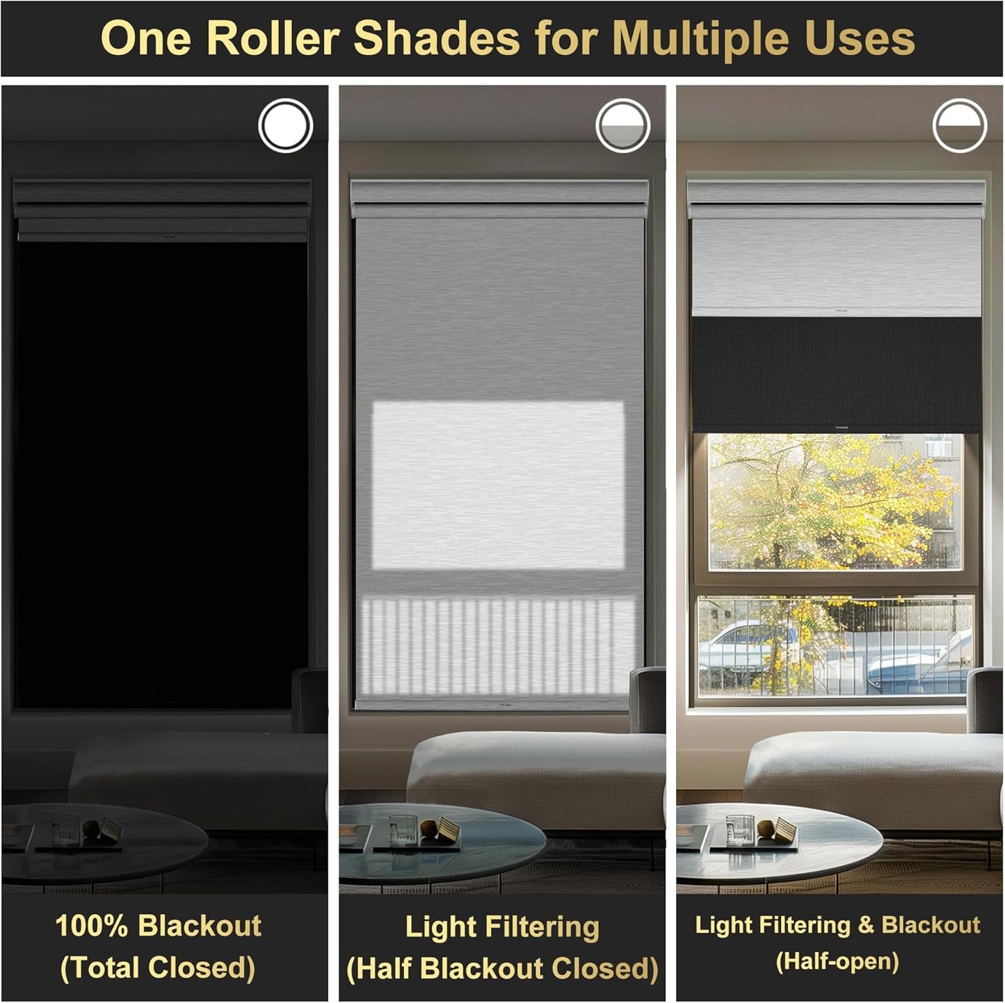 BERISSA Cordless Dual Roller Shades with Cassette Valance, Double Window Shades Blackout and Light Filtering, Day and Night for Home Office Door. Linen Black and White, 53 W x 44" H