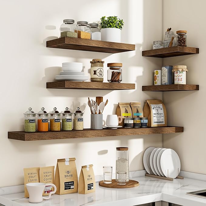 48 Inch Floating Shelves, 48"x9.25"x1.5" Inch Deep Floating Shelves for Wall, Wooden Shelves for Bathroom, Bedroom, Living Room, Brown