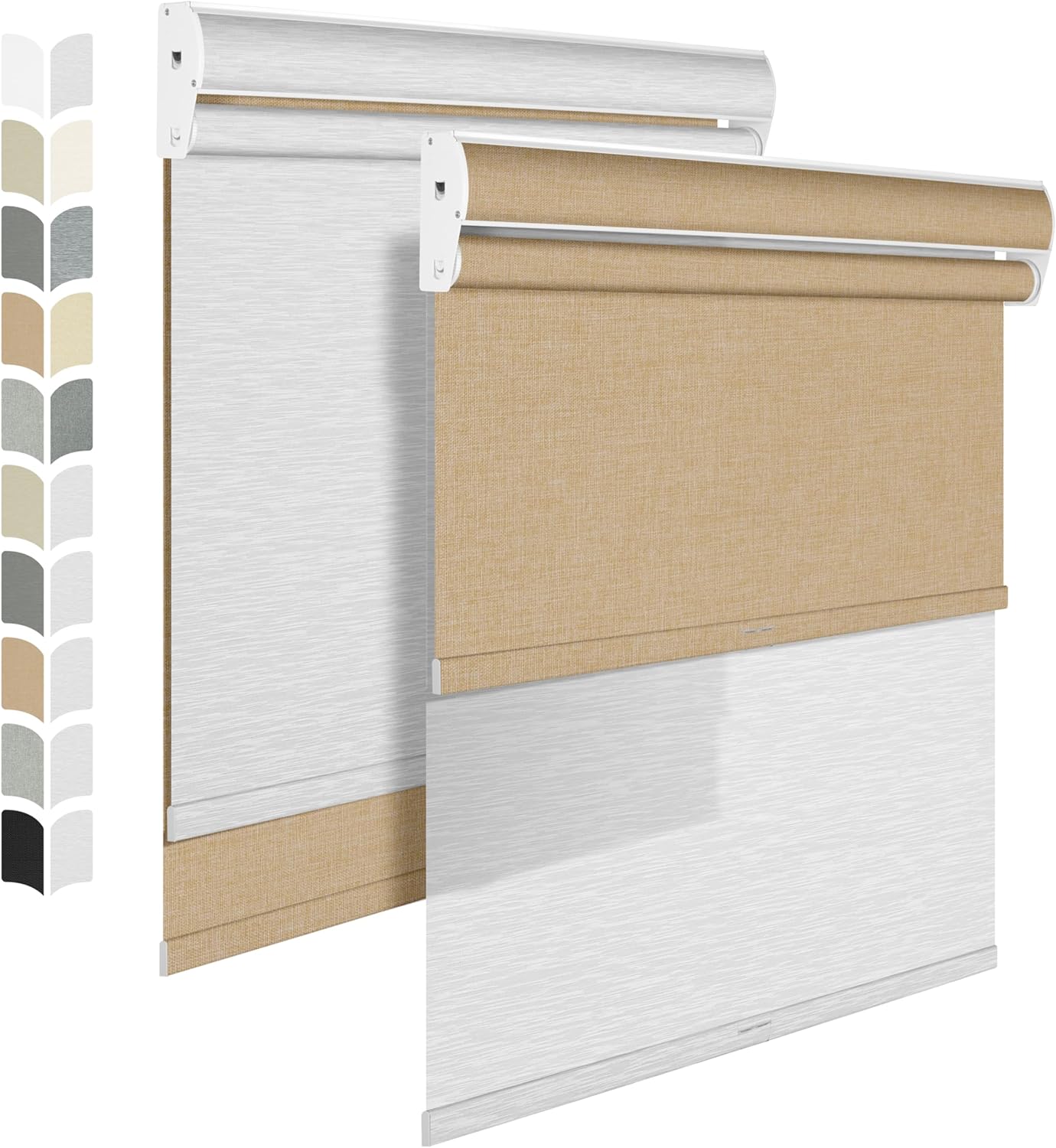 BERISSA Cordless Dual Roller Shades With Cassette Valance, Blackout and Light Filtering, Day and Night for Home Office Door - Linen Beige and White, 55 W x 86" H
