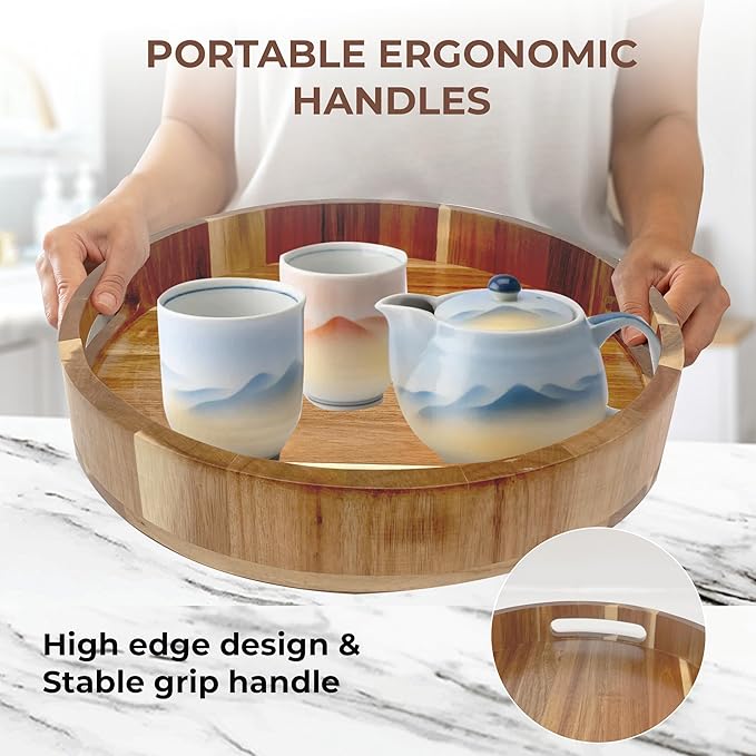 Lazy Susan for Table top 12 inch Wooden Large Lazy Susan Turntable Tray Organizer for Cabinet, Dining Table Centerpiece, Pantry, Kitchen Spice Cabinet Countertop Organizer, 100% Acacia Wood