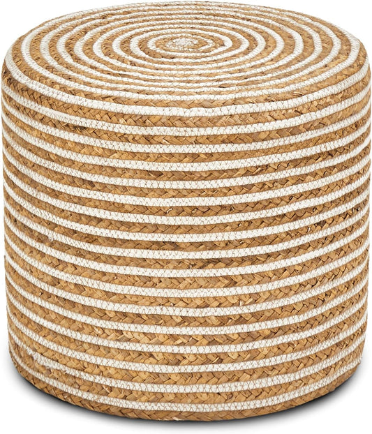 Cplxroc Ottoman Poof, Natural Seagrass Poufs, Hand Weave Round Footstool, Pouffe Accent Chair, Home Decorative Seat, Boho Deco Floor Chair for Living Room, Bedroom (18inch 68LI)