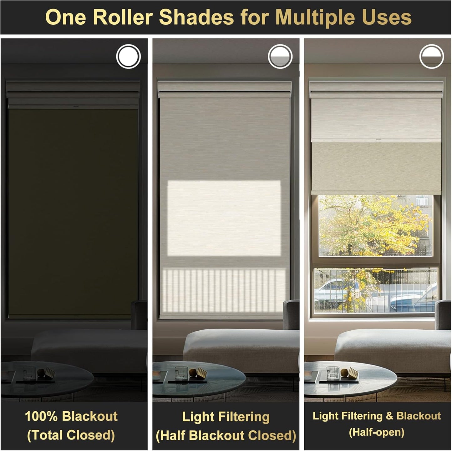 Berissa Cordless Dual Roller Shades with Cassette Valance, Double Window Shades Blackout and Light Filtering, Day and Night for Home Office Door. Striped Jacquard Beige. 45 W x 44" H