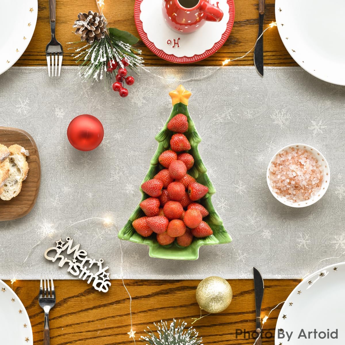 Artoid Mode Snowman Birds Trees Christmas Table Runner, Seasonal Silver Winter Holiday Kitchen Dining Table Decoration for Home Party Decor 13 x 48 Inch