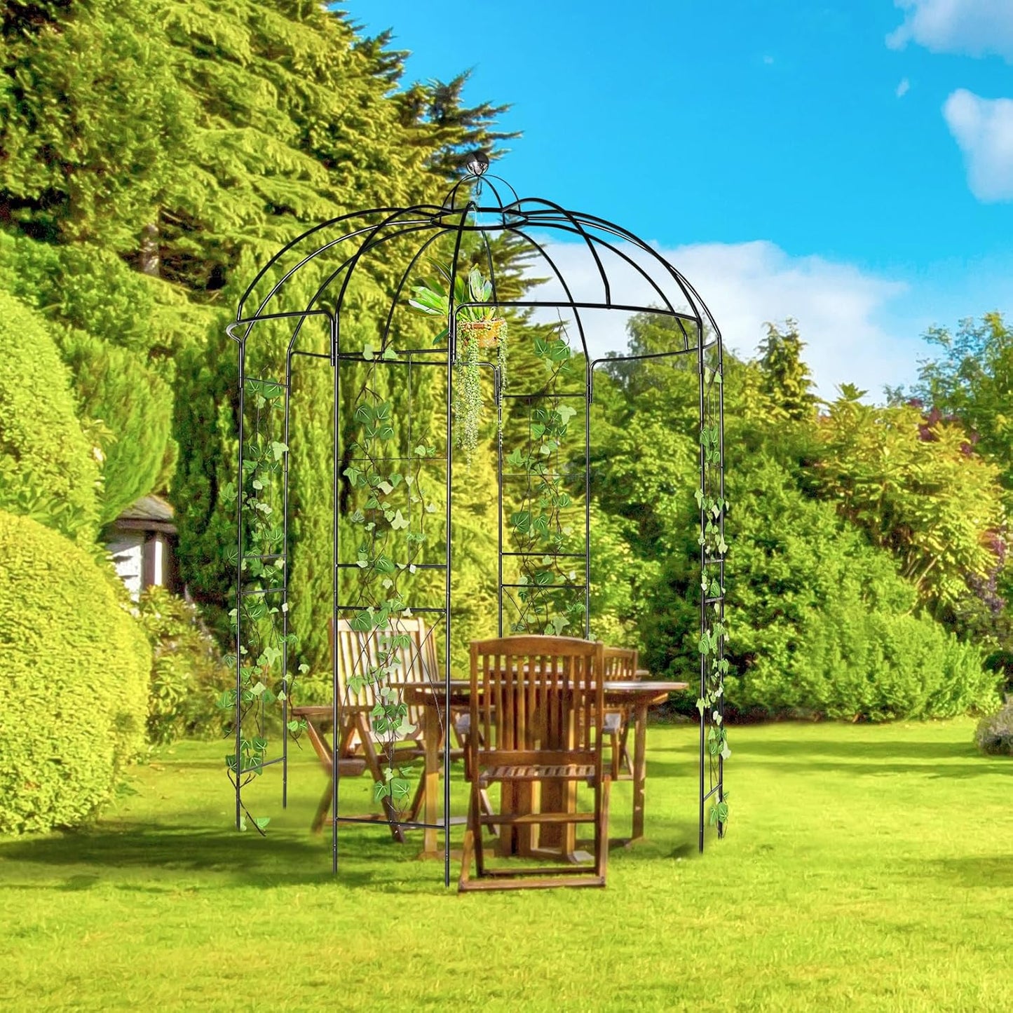 Outvita Garden Arch Arbor, Heavy Duty Metal Pergola Pavilion Trellis Birdcage Gazebo French Style 9ftx6.8ft Plants Support Use for Outdoor Climbing Plants Patio Decoration Wedding Arches Ceremony