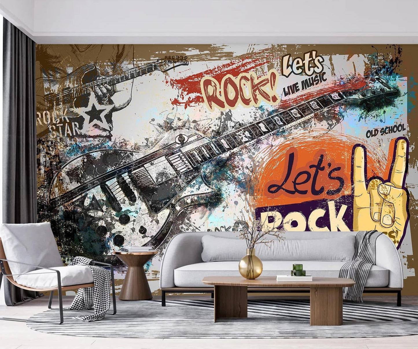 -Vintage Graffiti Hand-Painted Wall Bedroom Mural XT17 L 180" x 115"