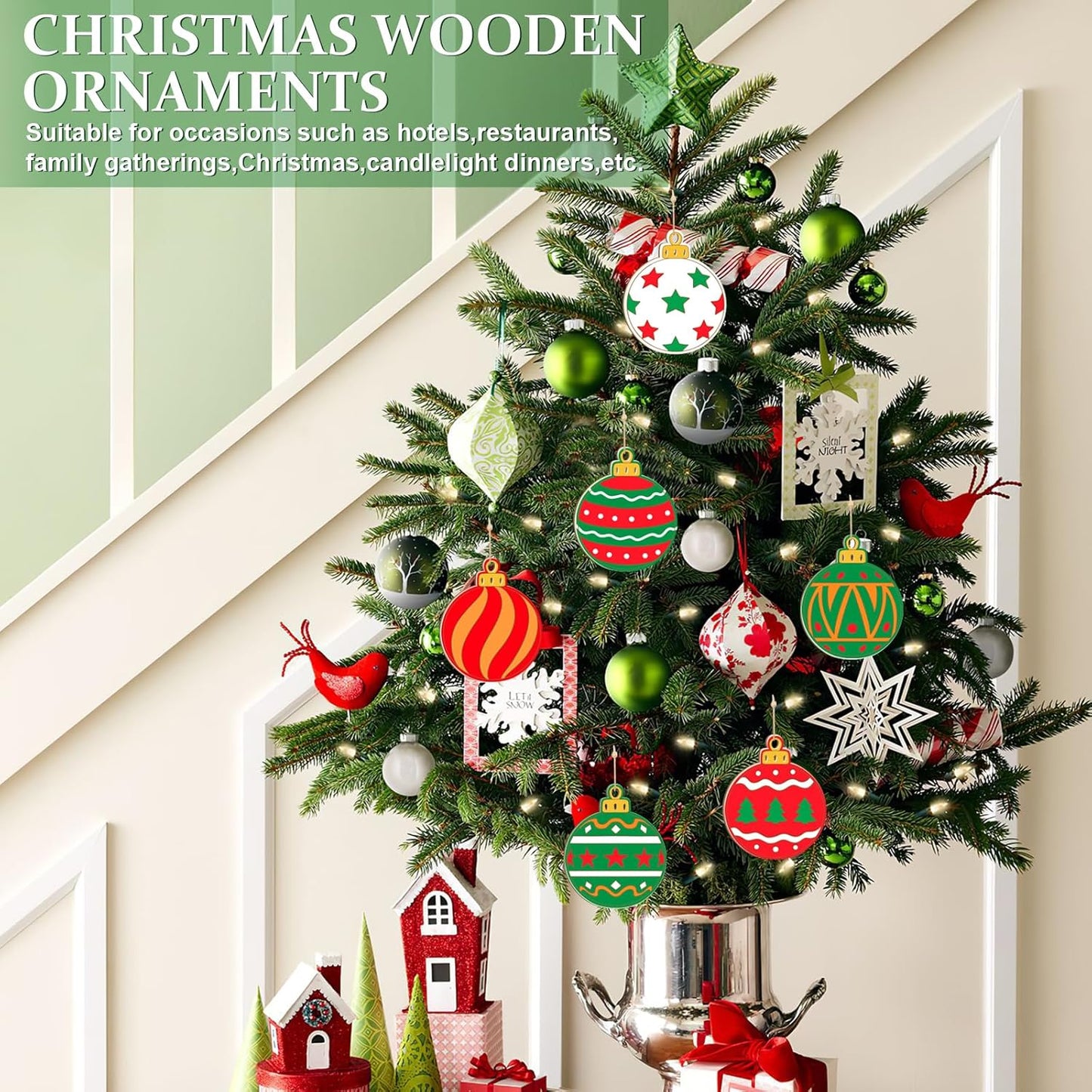 80PCS Wooden Christmas Ornaments to Paint, 8 Styles DIY Blank Unfinished Wood Christmas Ball Christmas Decoration Cutouts Ornament for Crafts Winter Hanging Decorations