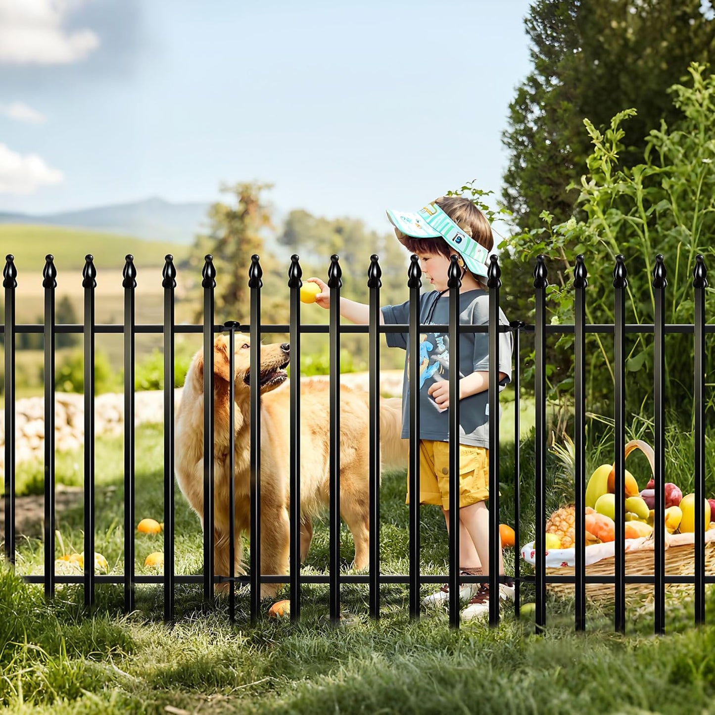 Metal Decorative Garden Fence 36" Wide x 28" High (5 Panels, Total Length 11.6 feet), Metal Border Folding Fence, Landscape Fencing Dog Fence Pet Fence for Flower Bed, Yard, Animal Barrier