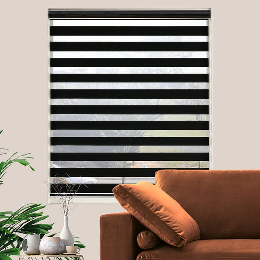 Blackout Zebra Blinds, Dual Layer Free-Stop, Room Darkening Zebra Shades, Blinds for Indoor Windows, Light Filtering Privacy Sheer Shade for Home(56" W X 72" H, Black)