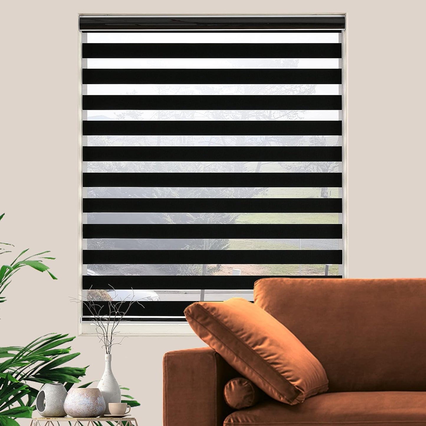 Blackout Zebra Blinds, Dual Layer Free-Stop, Room Darkening Zebra Shades, Blinds for Indoor Windows, Light Filtering Privacy Sheer Shade for Home(47" W X 72" H, Black)