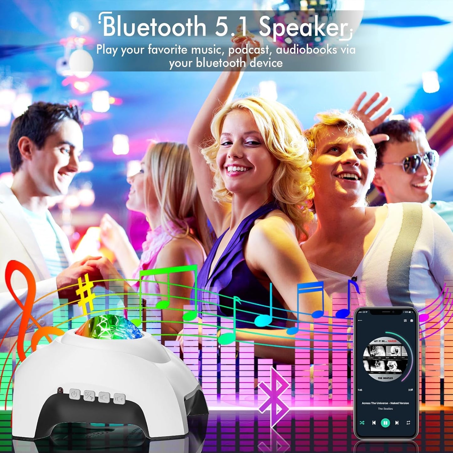Rossetta Star Projector, Galaxy Projector for Bedroom, Bluetooth Speaker and White Noise Aurora Projector, Night Light Projector for Kids Adults Gaming Room, Home Theater, Ceiling, Room Decor