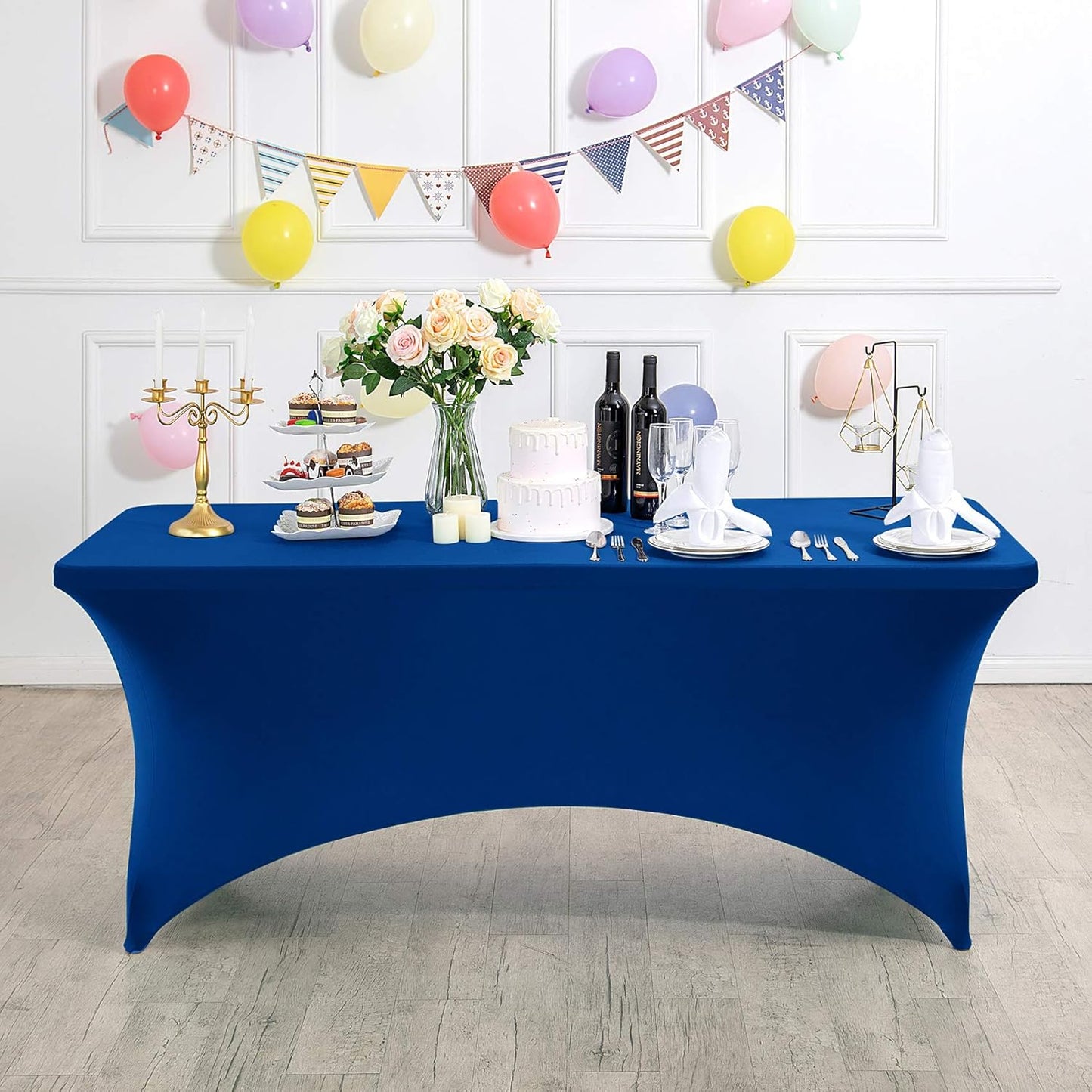 Spandex Table Cover for 6Ft or 4fT or 8ft Table Universal Fitted Stretch Tablecloth for Party, Banquet, Wedding and Events-Royal Blue