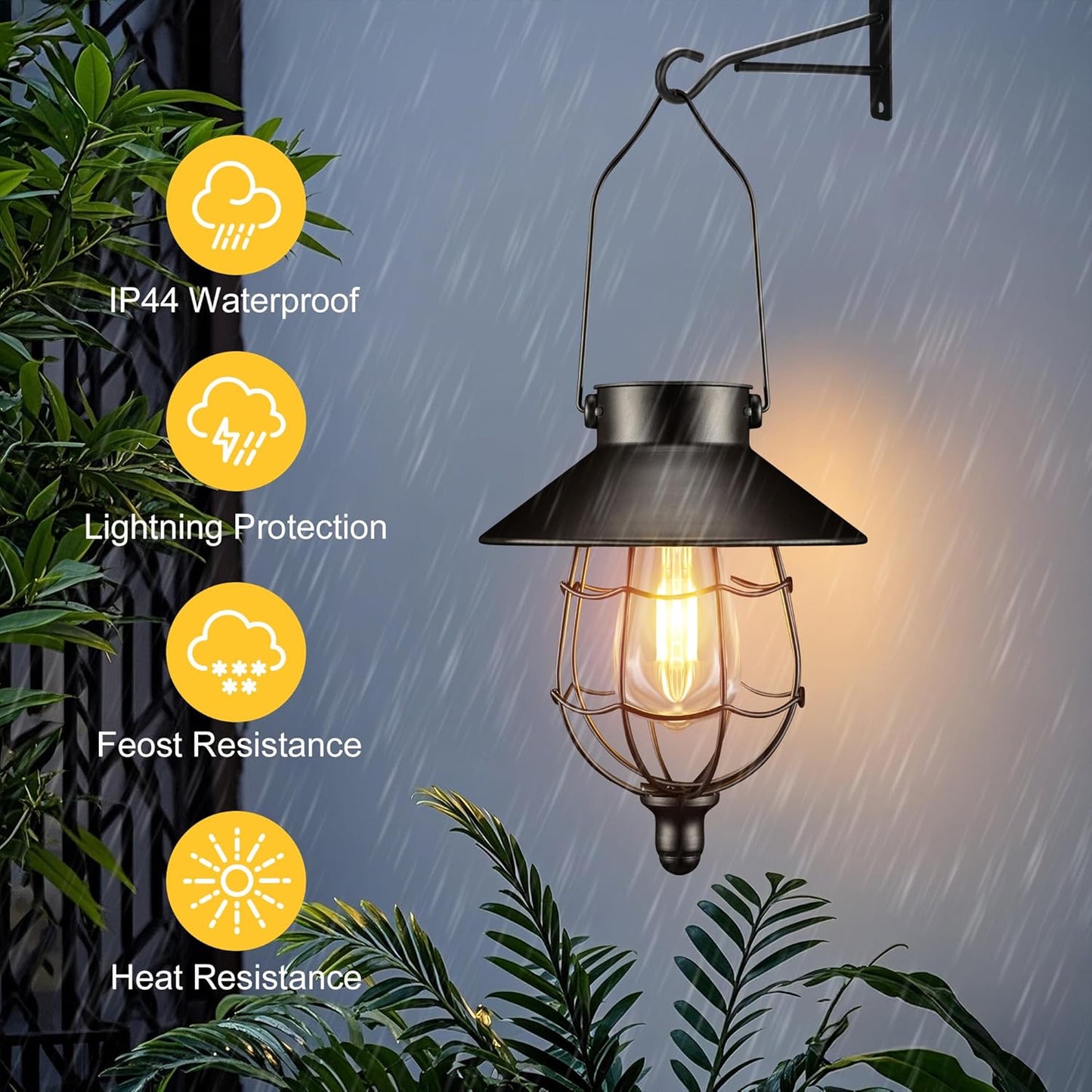 pearlstar 2 Pack Solar Lantern Outdoor Hanging Light Waterproof Metal Solar Lamp for Yard Garden Pathway Patio Porch Decor(Black)