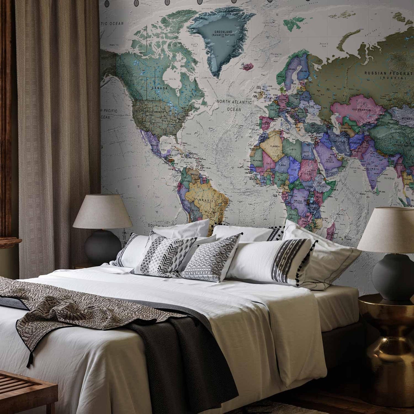 artgeist Premium Wall Mural World Map 177x124 in - XXL Non-Woven Wallpaper Fleece Wall Decor Photo Print Picture Image Design Home Map of The World k-A-0380-a-a