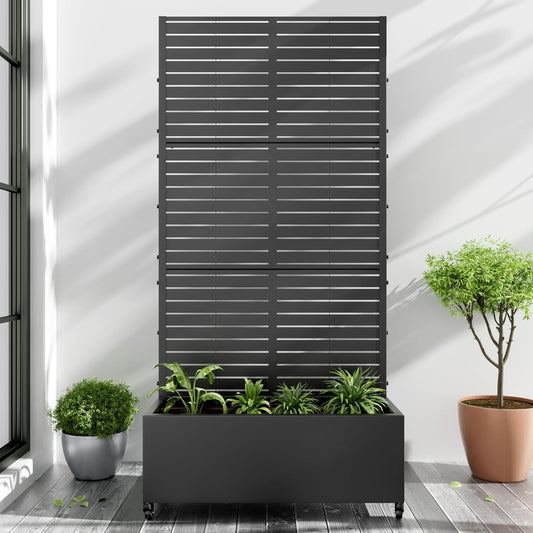 Casaphoria Metal Raised Garden Bed with Trellis and Wheels, 72"x35"x16" Planter Box for Climbing Plants, Vegetables & Vines, Features Drainage Holes and Privacy Screen (Black-Louvered)