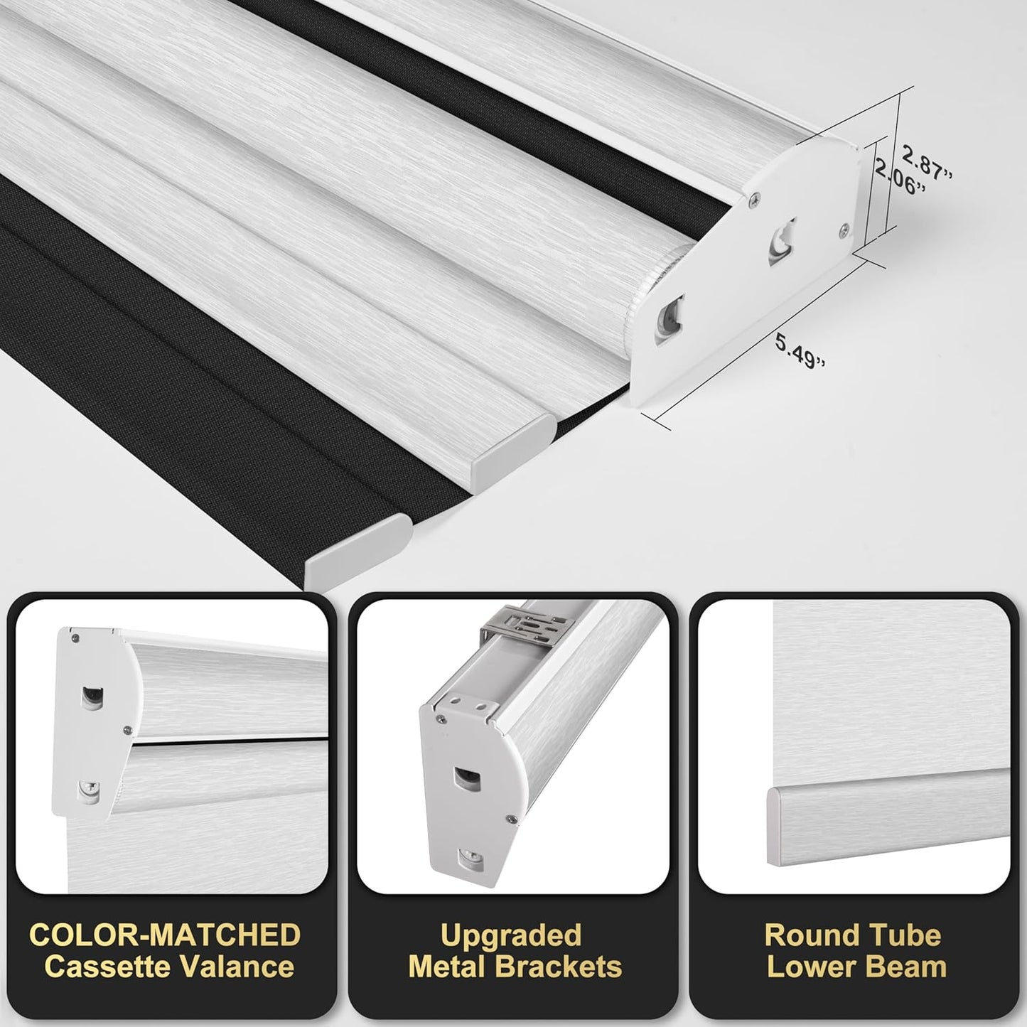 BERISSA Cordless Dual Roller Shades with Cassette Valance, Double Window Shades Blackout and Light Filtering, Day and Night for Home Office Door. Linen Black and White. 26 W x 48" H