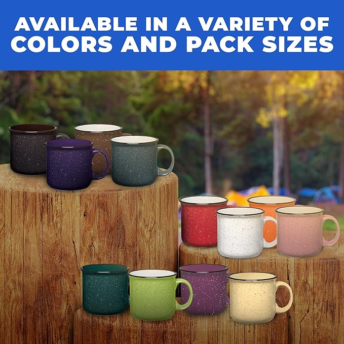 Set of 16 Ceramic Campfire Mugs – 15 Oz, White – Coffee & Tea Cups for Home, Work, Travel, Camping – Customizable, Great for DIY, Events, Companies