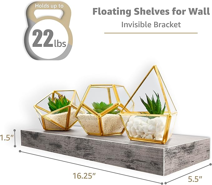 Sorbus Floating Shelves for Wall, Bathroom Shelves Wall Mounted for Kitchen, Bedroom, Living Room, Bathroom Storage, Over Toilet, Hanging Book Shelf for Ｗall Home Decor (Gray, 5 Pack)