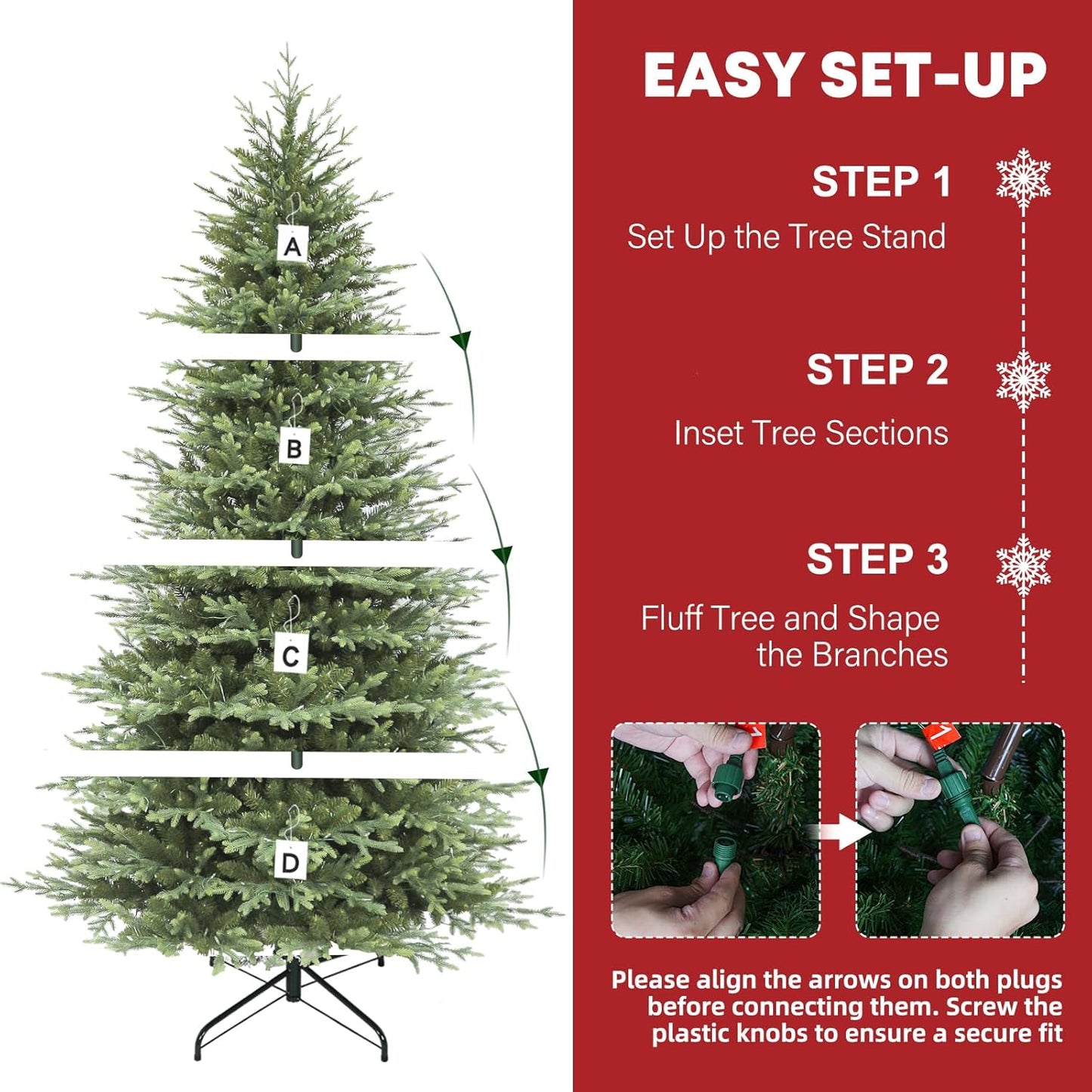 Hykolity 9 ft Prelit Christmas Tree, 5149 PE&PVC Branch Tips, Frasier Grande Artificial Christmas Tree with 600 Color Changing Twinkling LED Lights, Metal Stand and Hinged Branches, 10 Modes