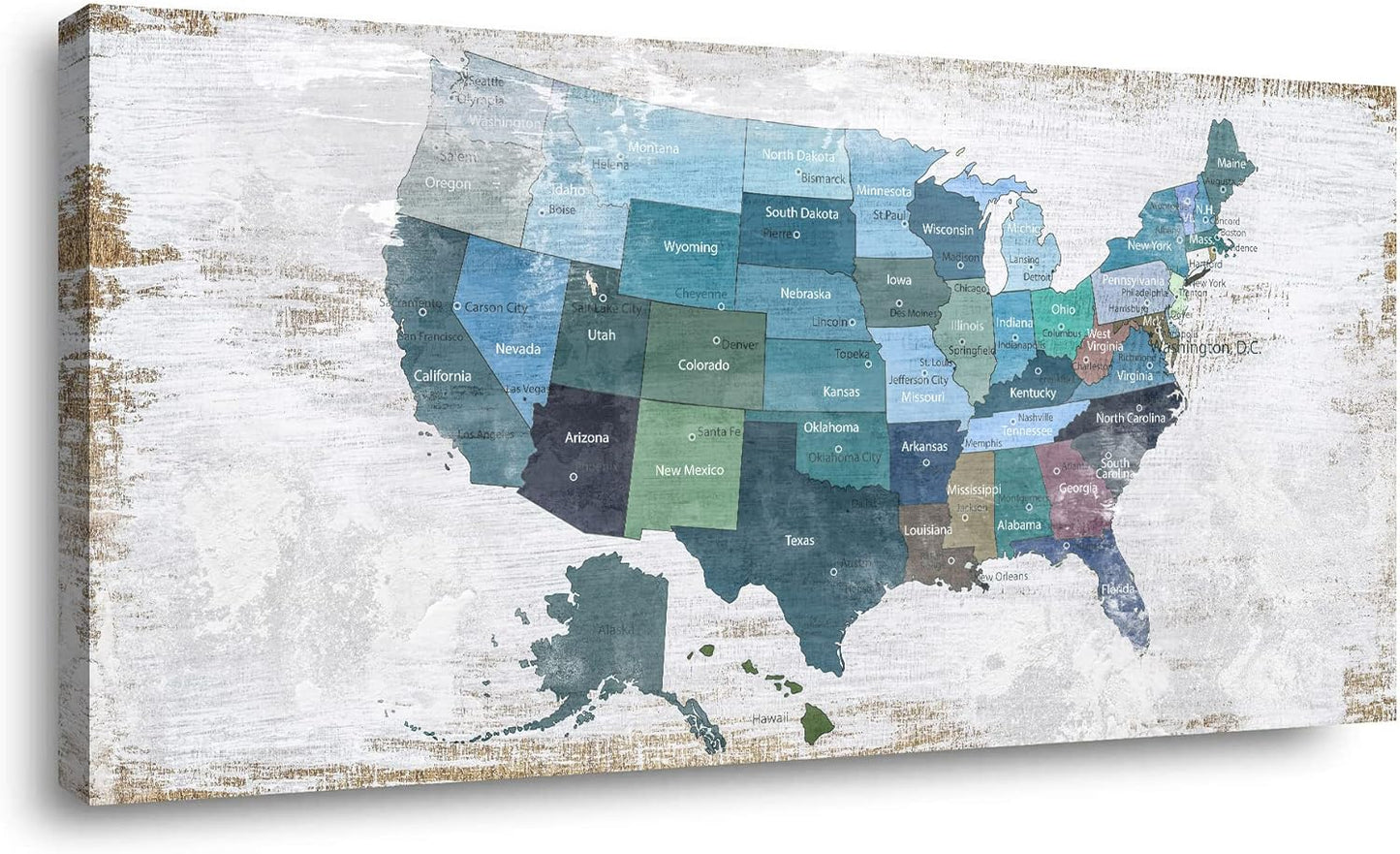 Map of The United States Wall Decor Map Canvas Wall Art for Wall Decoration Wood Background USA Canvas Prints for Bedroom Office Kitchen Home Wall Decor Framed Artwork Ready to Hang24 x48