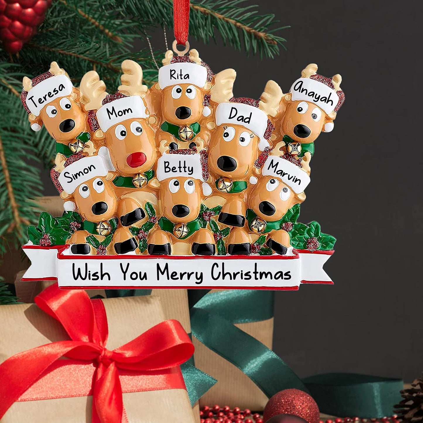 Personalized Deer Christmas Ornaments 2025 Family of 2,3,4,5,6,7,8 Custom Name Reindeer Xmas Ornament with Text,Customized Christmas Decoration Gifts - Family of 2