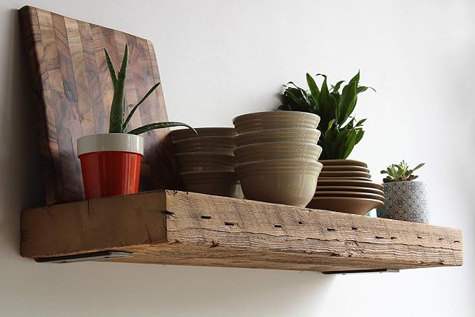 Urban Legacy Reclaimed Barn Beam Deep Shelves | Deep Shelves with Brackets Included, Set of 2 | (Natural Low Profile Bracket, 24" x 11" x 3")